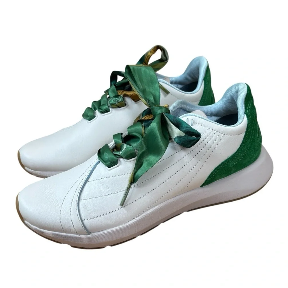Saysh Two Leather Athletic Shoes Women’s Size US 7 Satin Laces White & Green